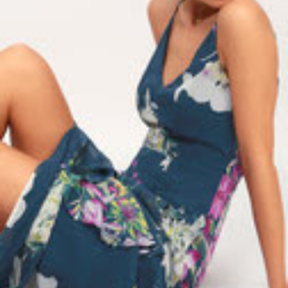 COPY - Lulu's -PASSION ISLAND TEAL BLUE FLORAL PRINT MAXI